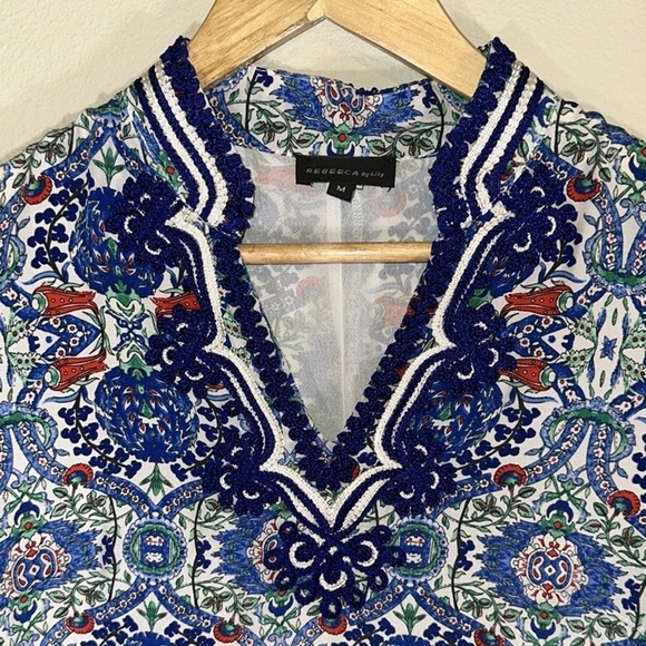 Rebeeca by Lily Soutache Trim Silk Mini Dress Women Size Medium Casual Travel - Picture 3 of 9